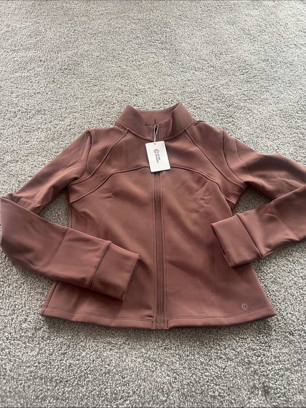 By Day By Night boutique brown athletic warm zip up jacket size XL NWT